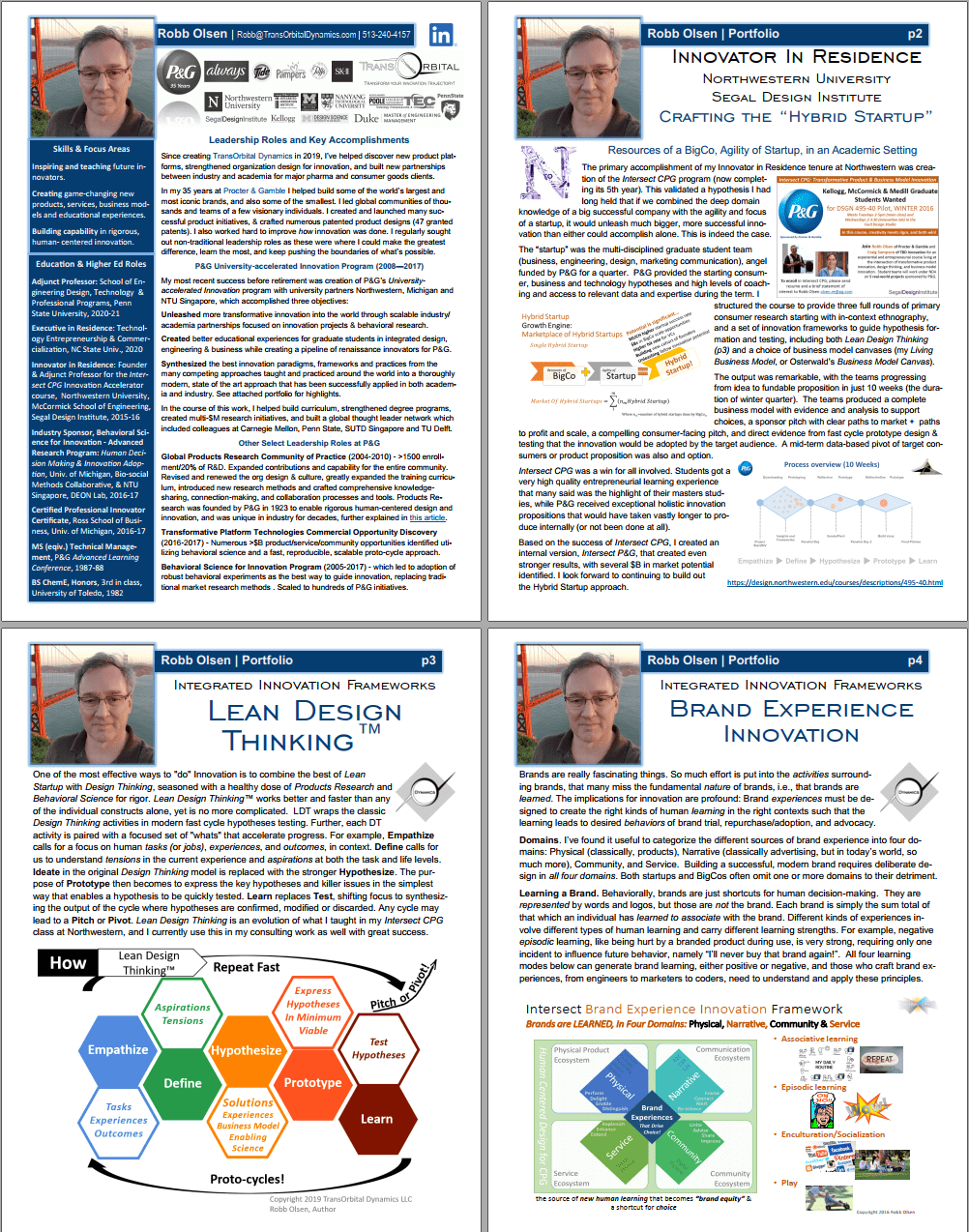 Robb Olsen's CV/Portfolio first four pages