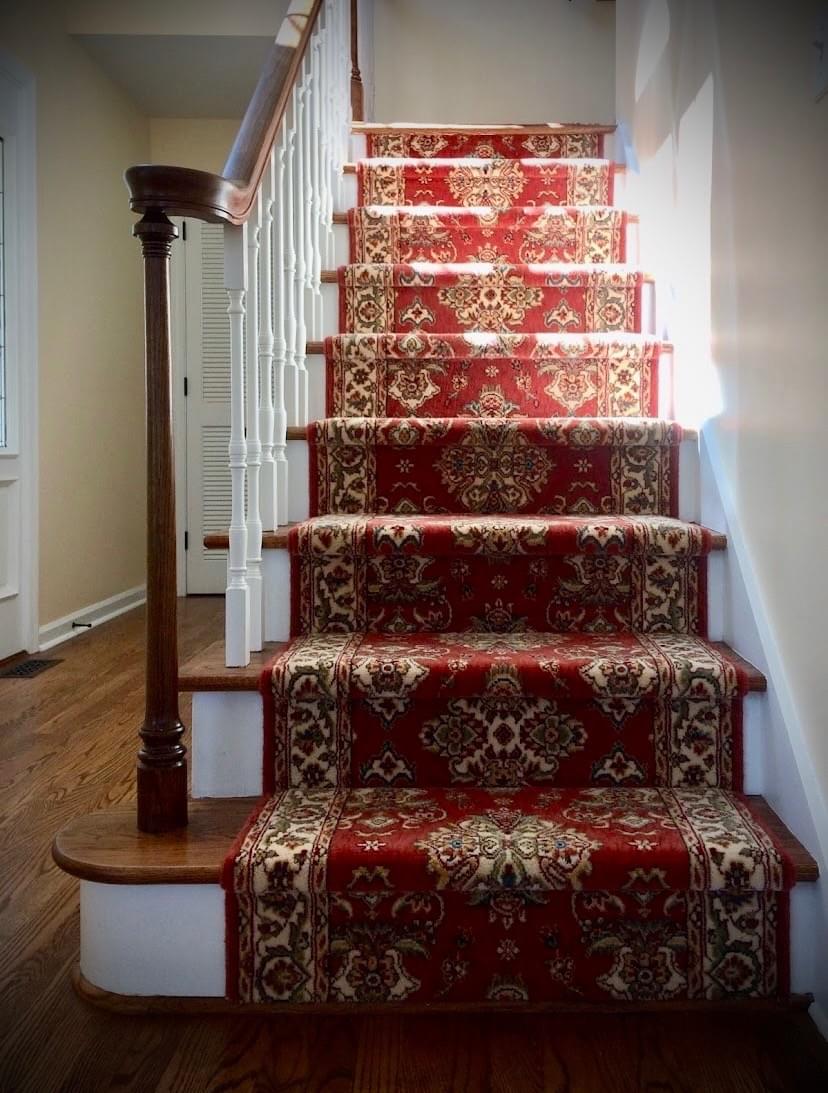 Red oriental carpet runner installed in Hendersonville NC