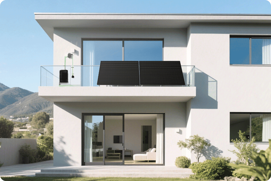 Photovoltaikmodule erzeugen Gleichstrom, der vom Mikro-Wechselrichter in Wechselstrom umgewandelt und in das Hausstromnetz eingespeist wird.