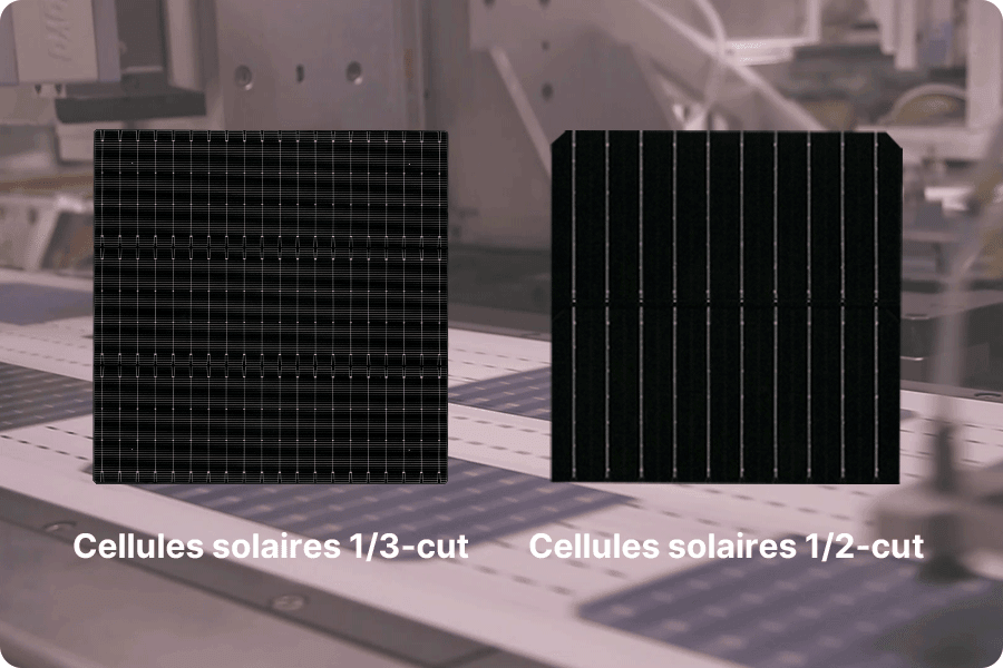 comparaison entre des cellules TOPCon demi-cellules et des cellules en trois parties.