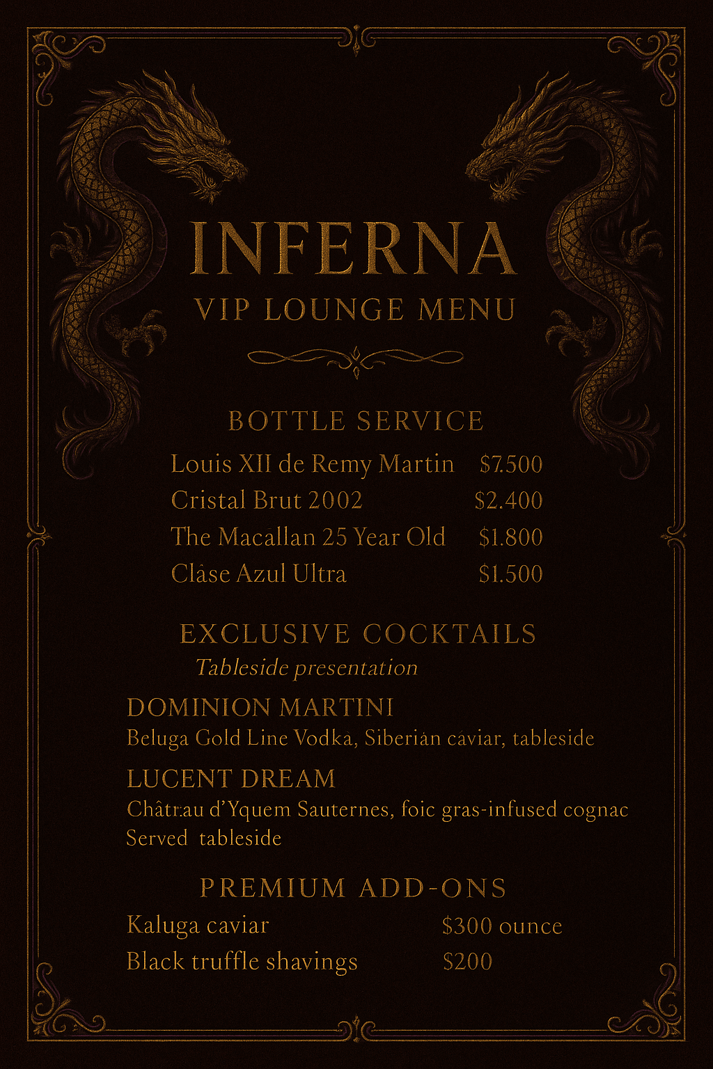 VIP Menu - Inferna on Strikingly