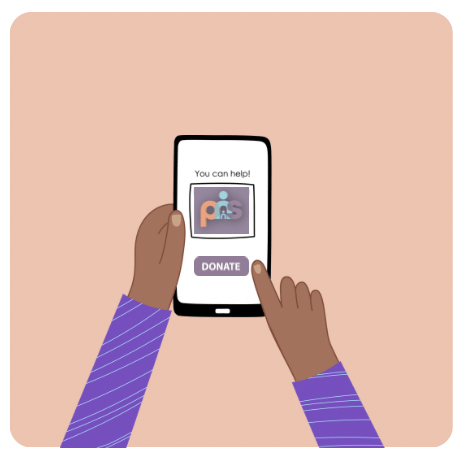 Hands holding a mobile phone with a finger pointing to donate button to donate to parent network scotland.