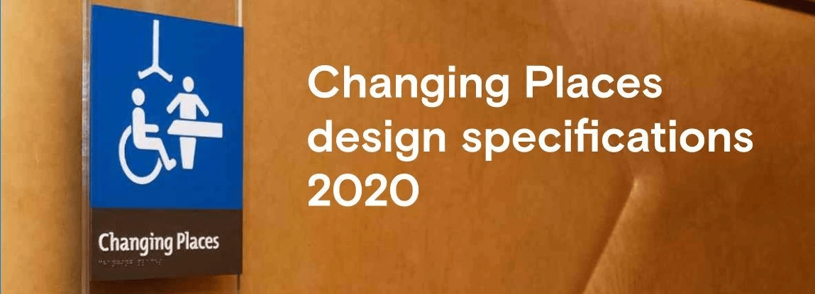 An extract of the image used on the cover of the Changing Places Design Specifications, showing the braille and tactile sign with the Changing Places logo.