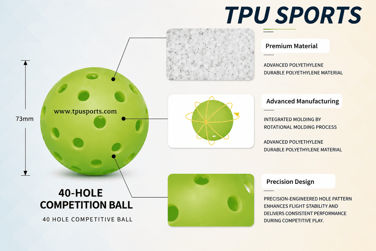40 Hole Rotational Molded Tournament Pickleball from TPU Sports
