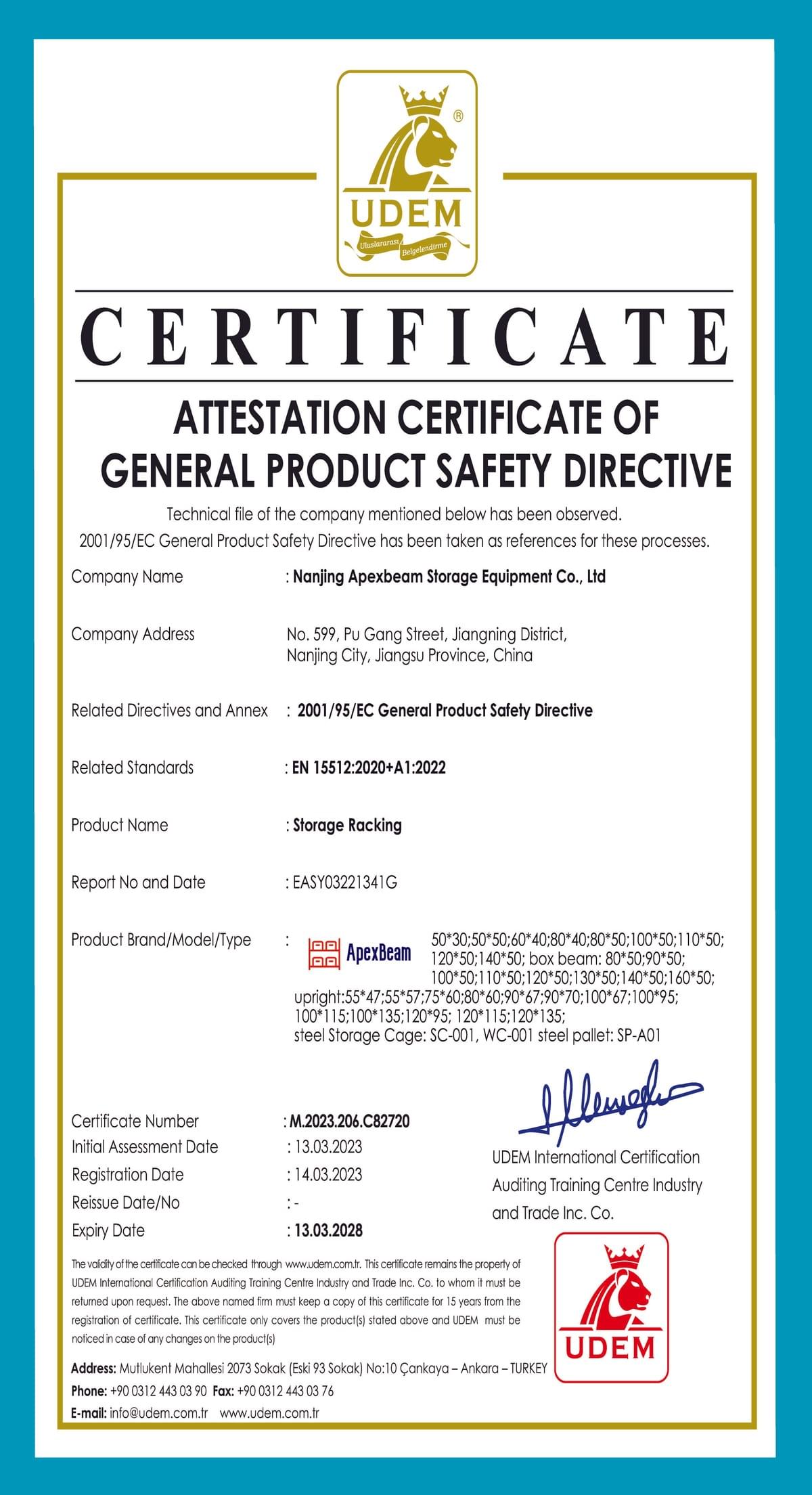 EN15512 STANDARD CONFORMITY CERTIFICATION