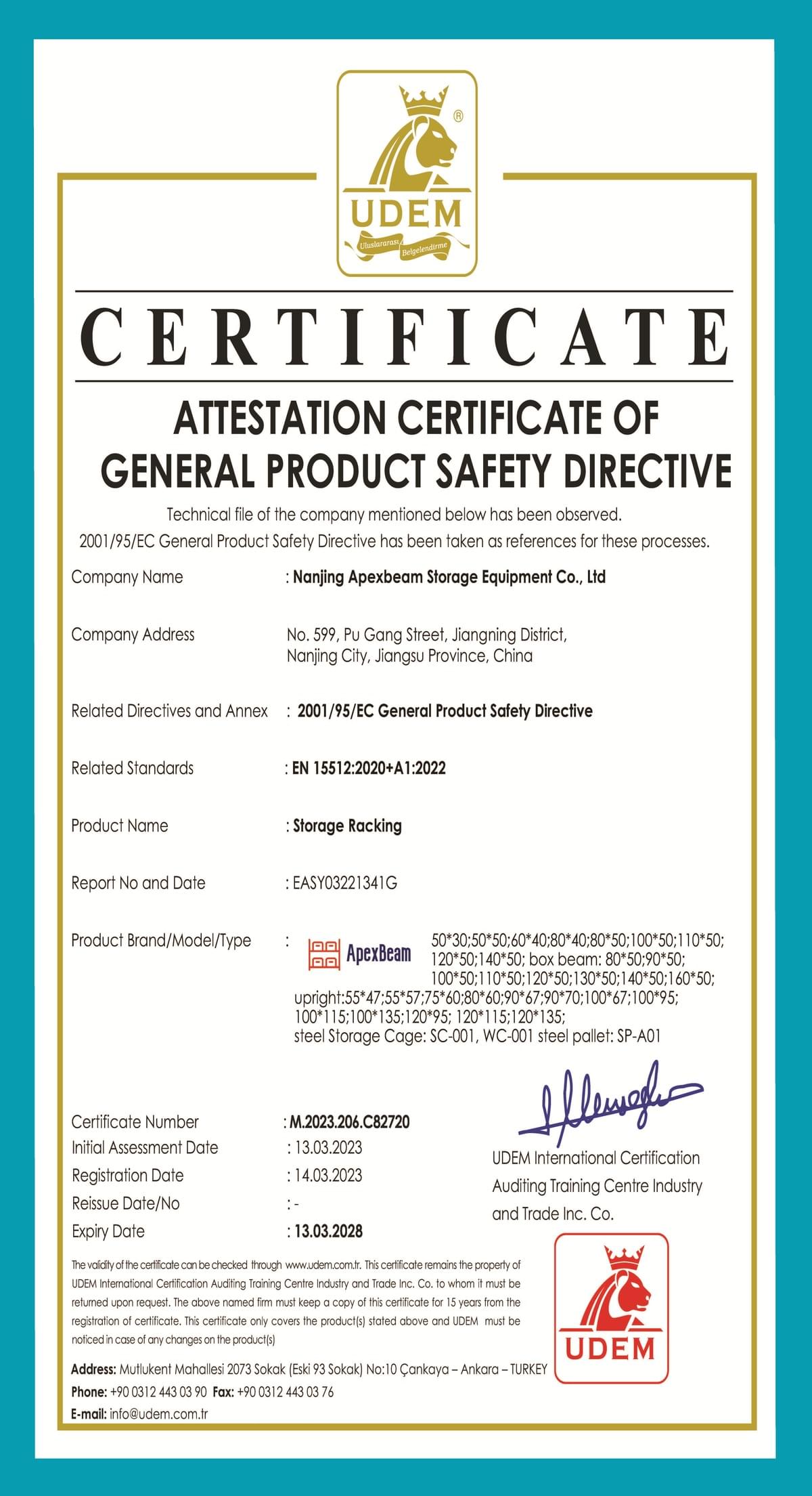 EN15512 STANDARD CONFORMITY CERTIFICATION