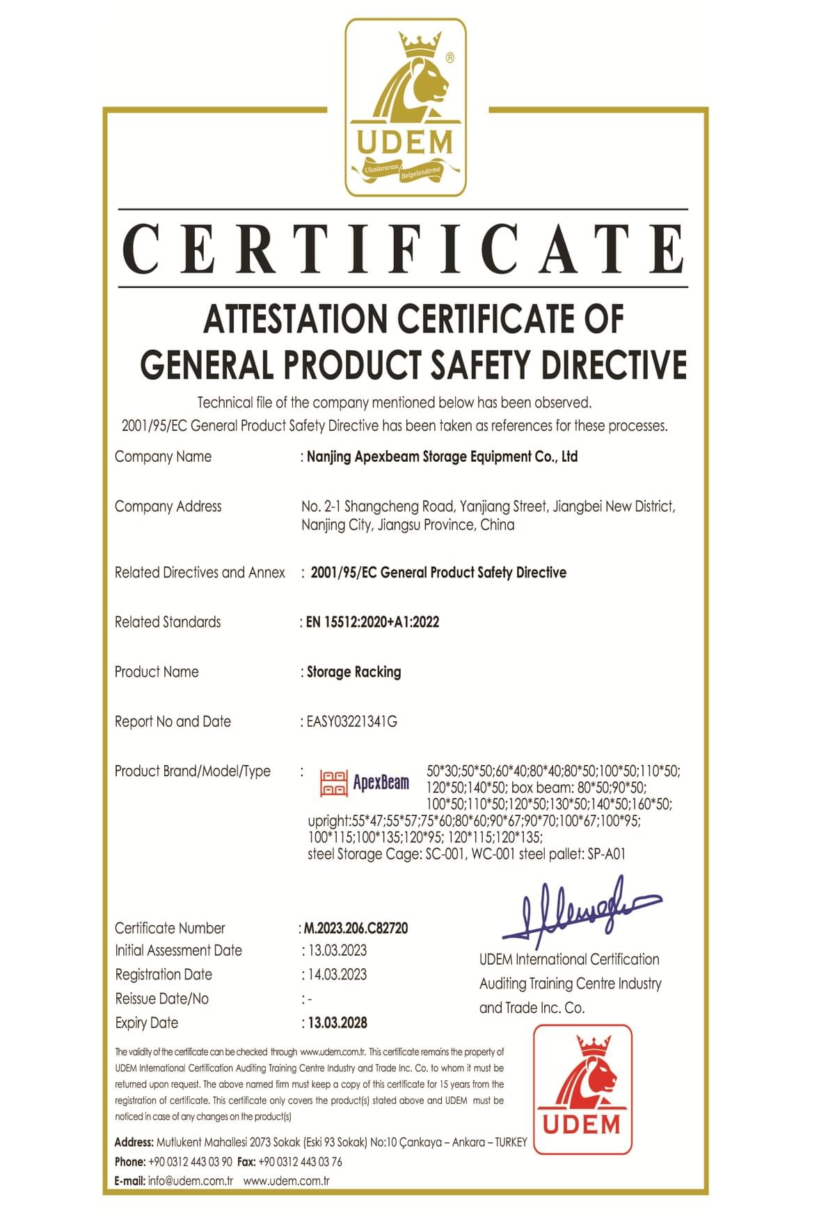 EN15512 STANDARD CONFORMITY CERTIFICATION