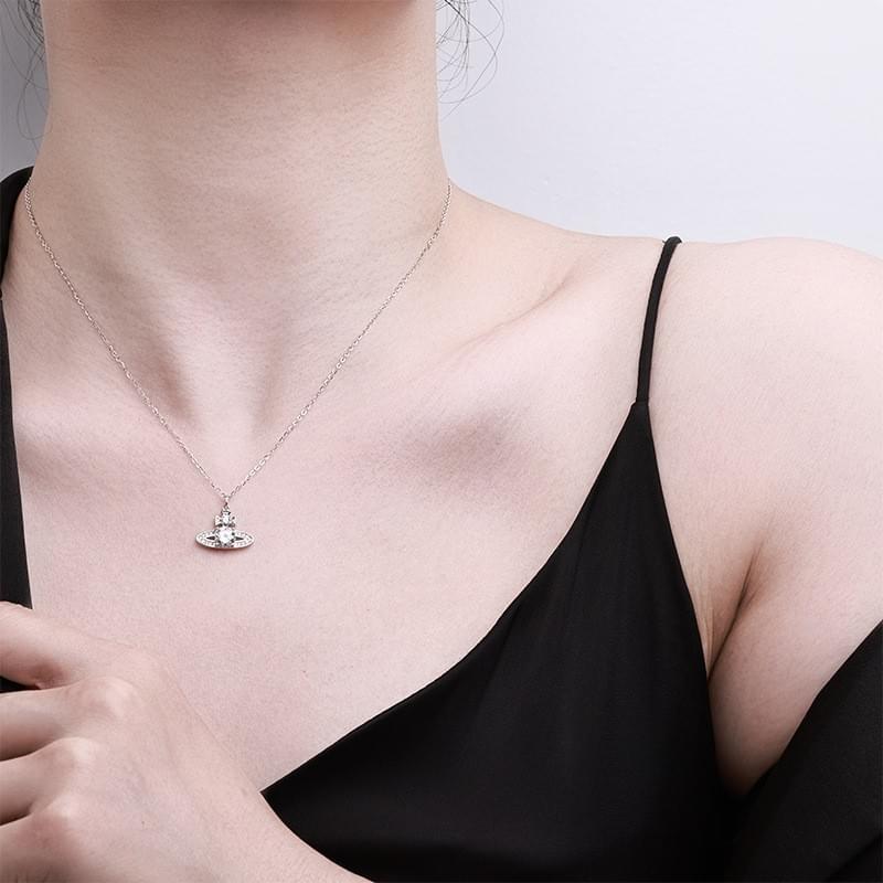 S925 sterling silver necklace silver Saturn necklace moissanite necklace