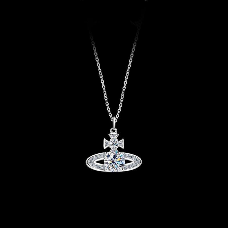 S925 sterling silver necklace silver Saturn necklace moissanite necklace