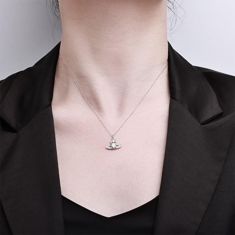 S925 sterling silver necklace silver Saturn necklace moissanite necklace