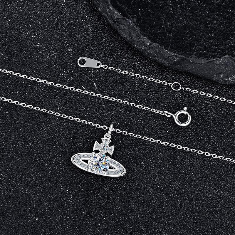 S925 sterling silver necklace silver Saturn necklace moissanite necklace