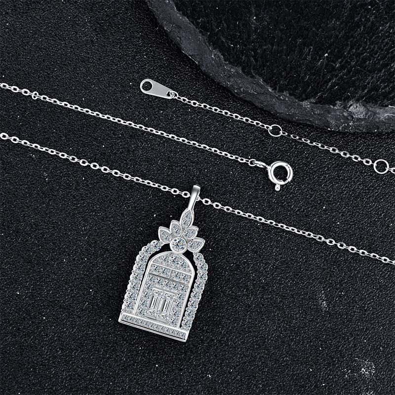 S925 sterling silver necklace Happiness Gate Castle Necklace Collar Chain moissanite necklace