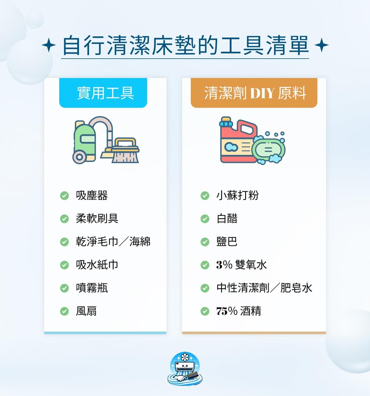 洗床墊必備清潔工具