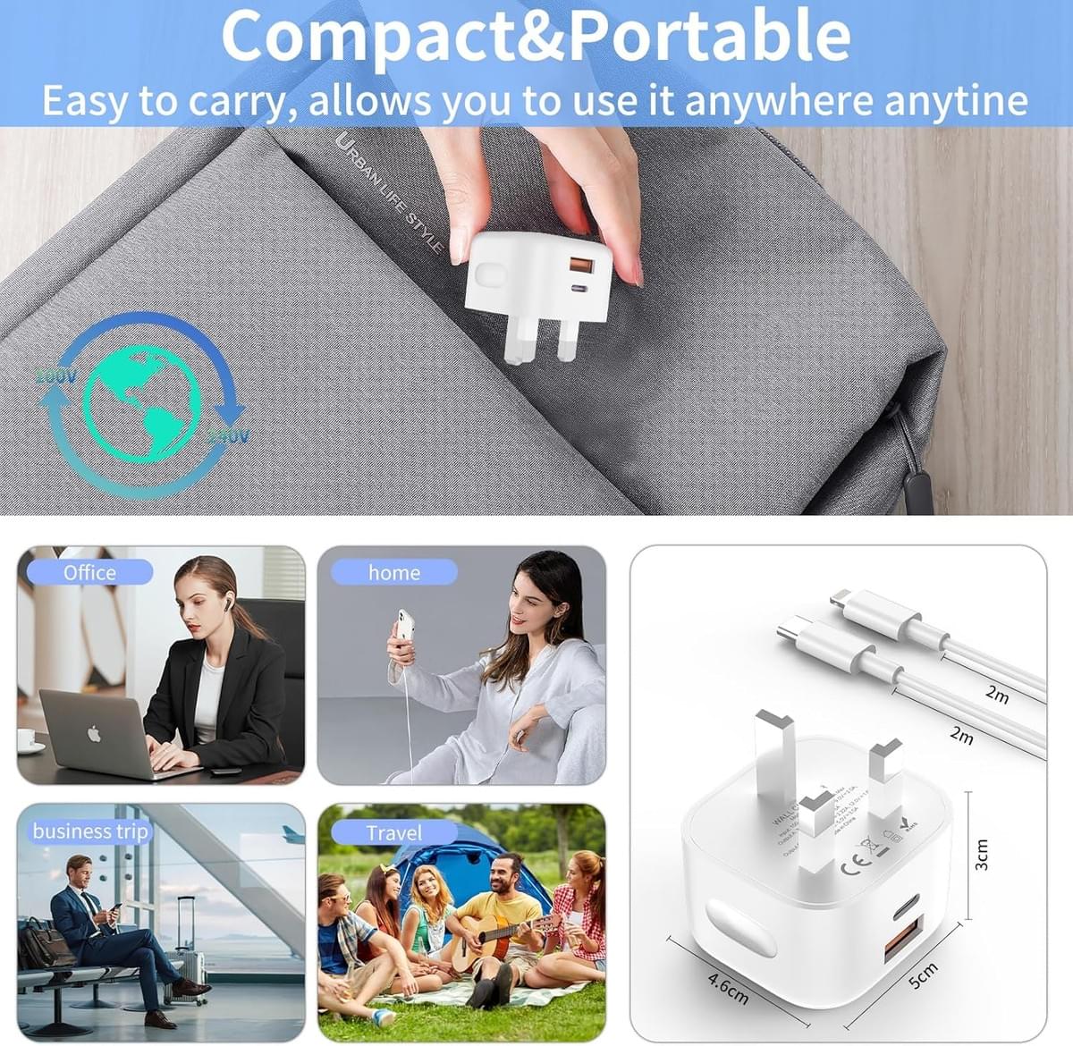 Apple Charger 20W Dual USB Ports USB-A+USB-C Adapter