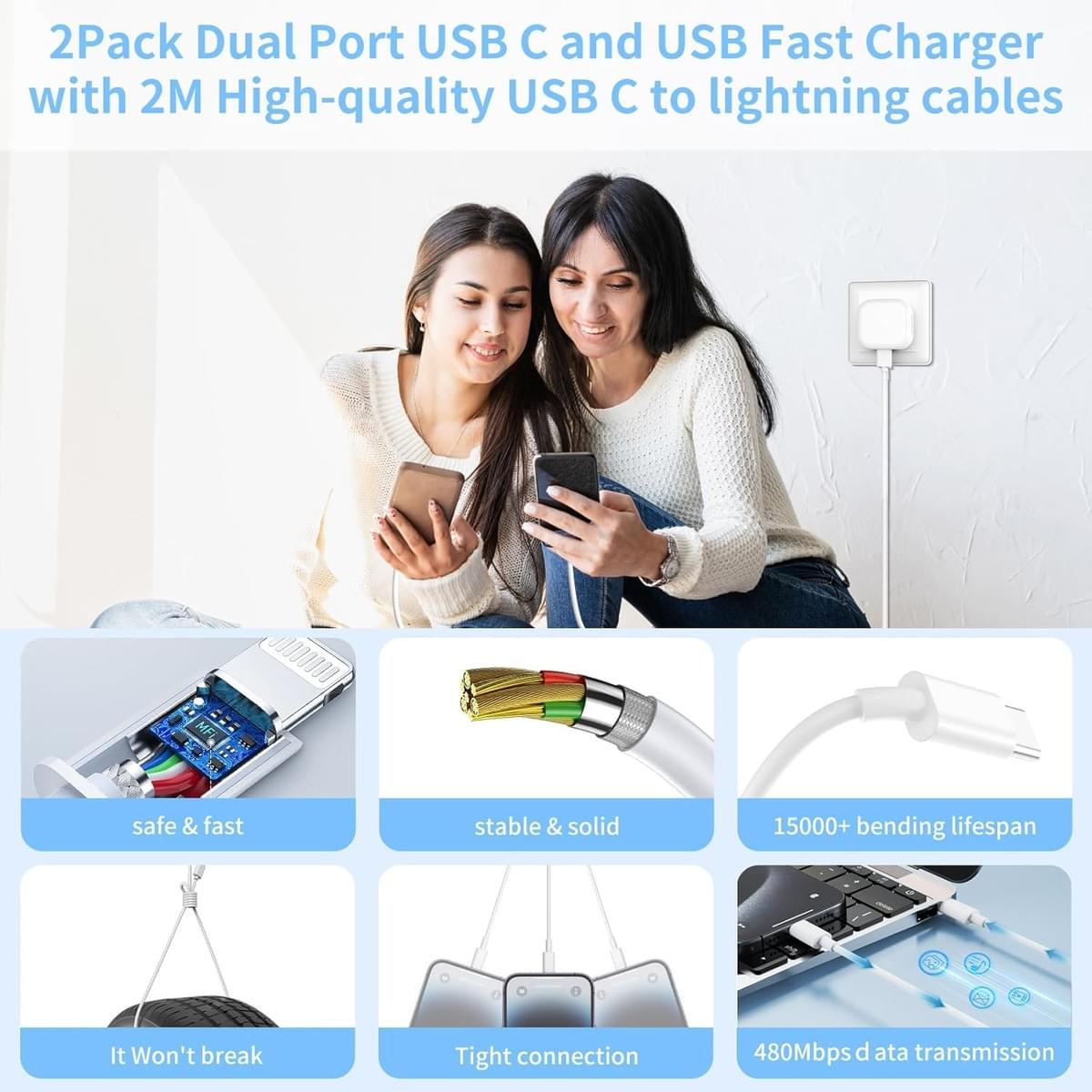 Apple Charger 20W Dual USB Ports USB-A+USB-C Adapter