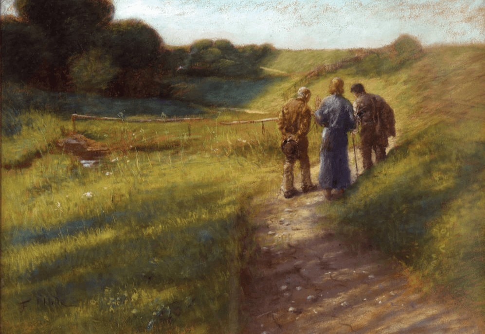 耶穌復活後仍在往以馬忤斯的路上與門徒同行。（取自Wikipedia）