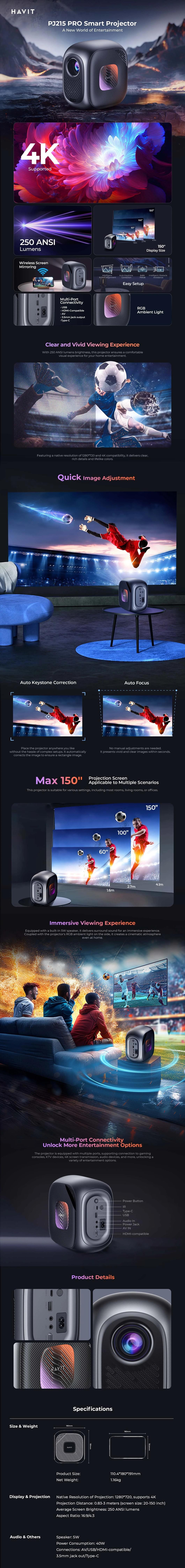 Havit PJ215 Pro 4K Smart Projector 智能投影機