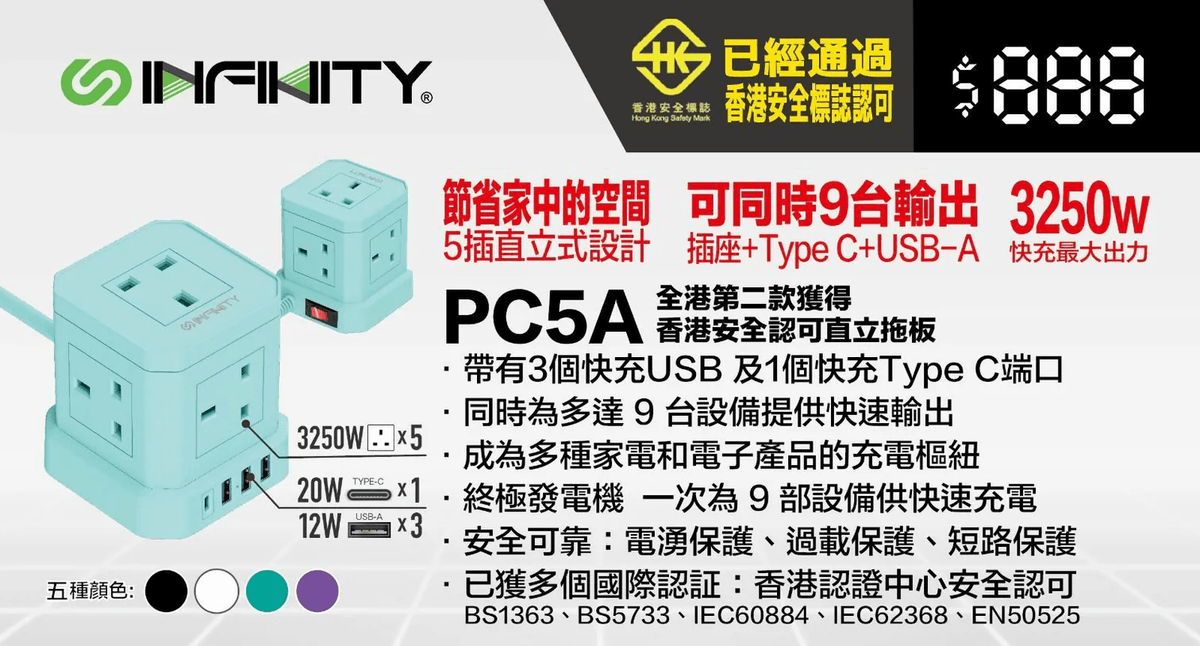 INFINITY PC5A  PD20W 3A1C 5位直立插頭