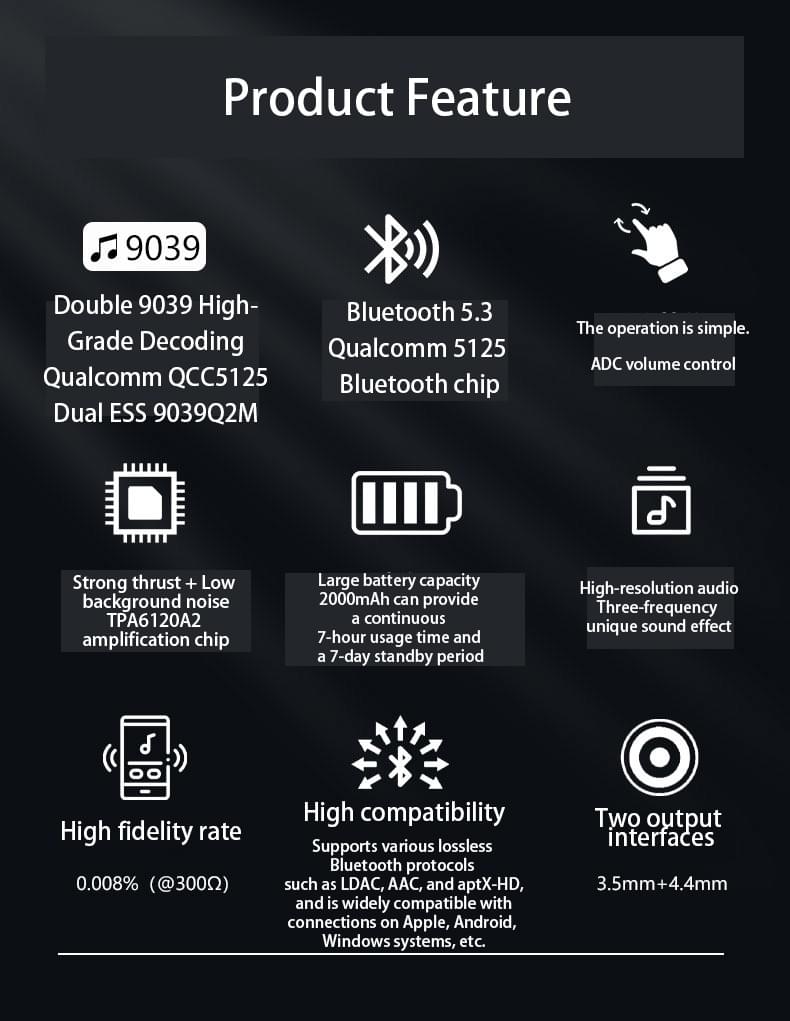 VVT1デュアル9039 bluetoothデコード携帯耳セット無線HIFIアップルアンドロイドLDACロスレス4.4バランスcvj