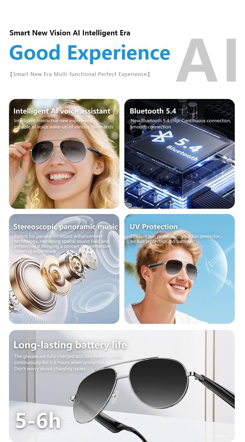 IG-06 AI Audio Glasses, Metal Frame, UV400, Voice Control, CE RoHS FCC