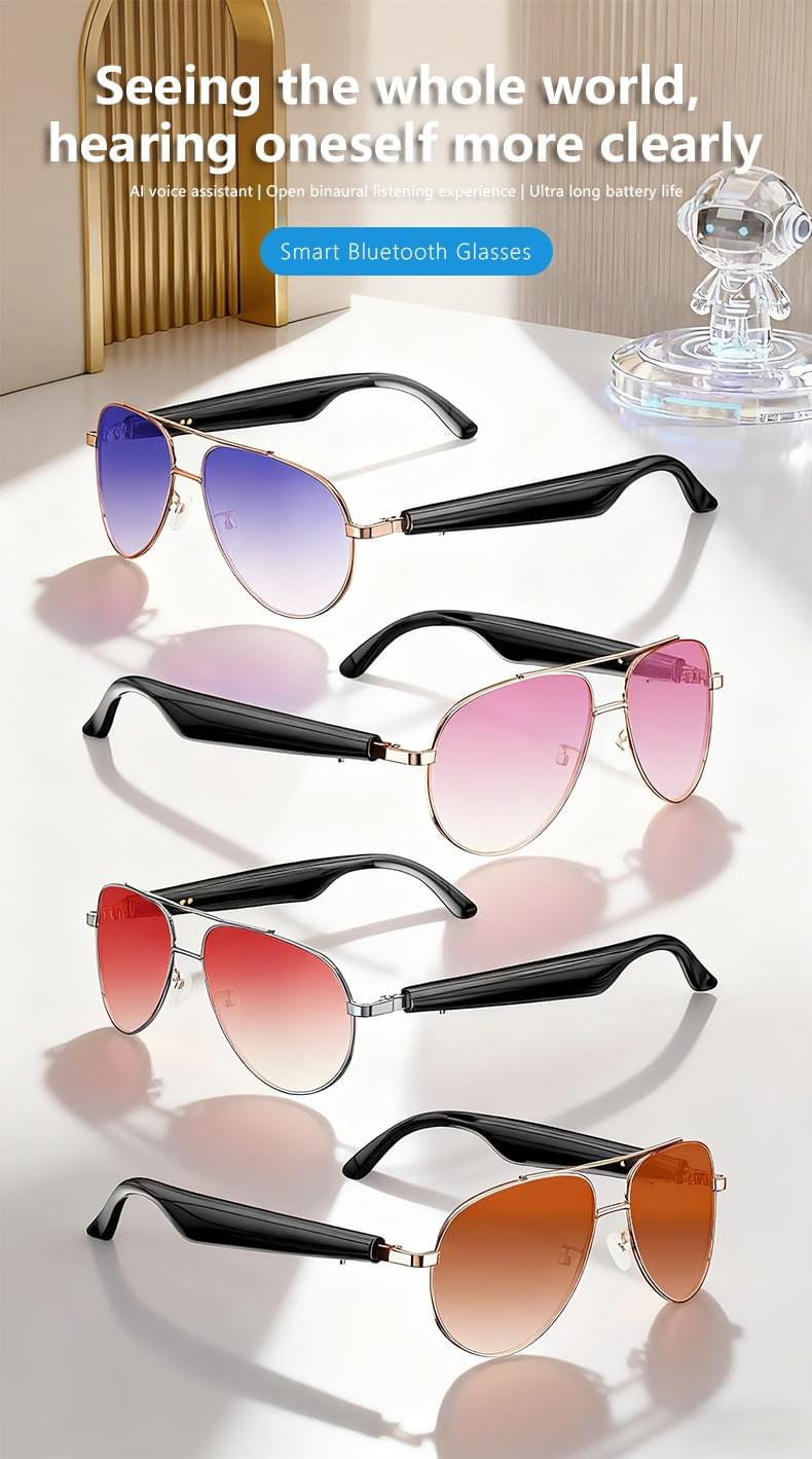 IG-06 AI Audio Glasses, Metal Frame, UV400, Voice Control, CE RoHS FCC
