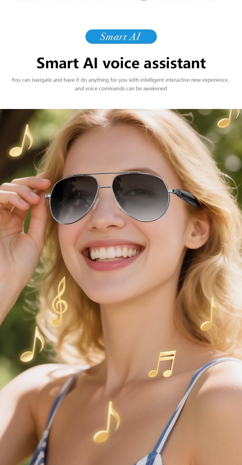 IG-06 AI Audio Glasses, Metal Frame, UV400, Voice Control, CE RoHS FCC