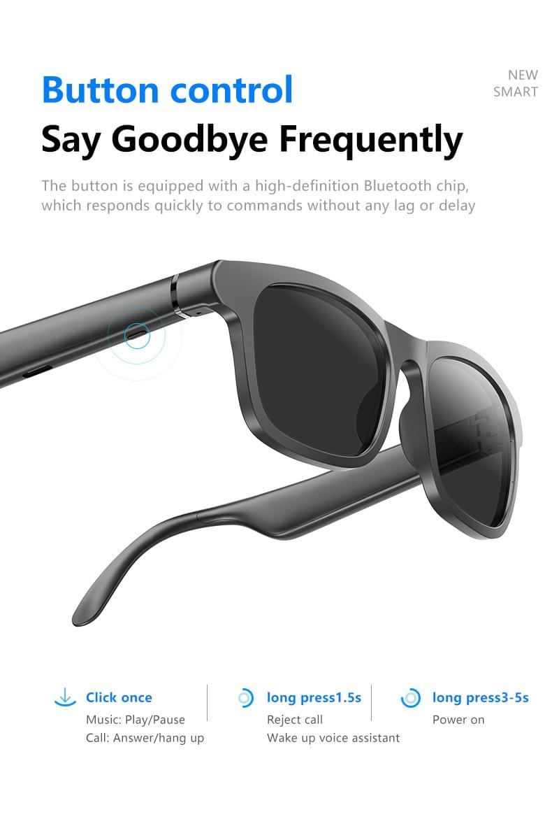 IG-08 Smart Glasses,130mAh, Button Control, UV400 Lenses, CE RoHS FCC PPE