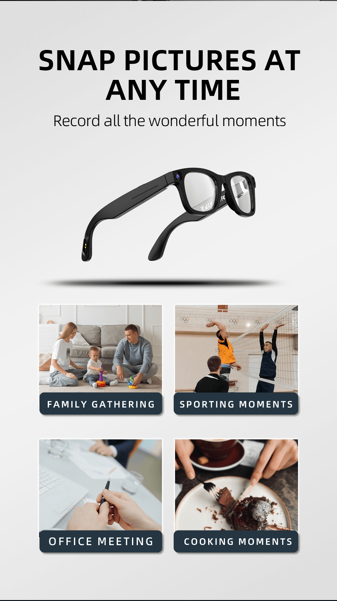 AI Smart Glasses with 8MP HD Camera, Photo & Video Recording, Real-Time Translation, Hands-Free Vlog
