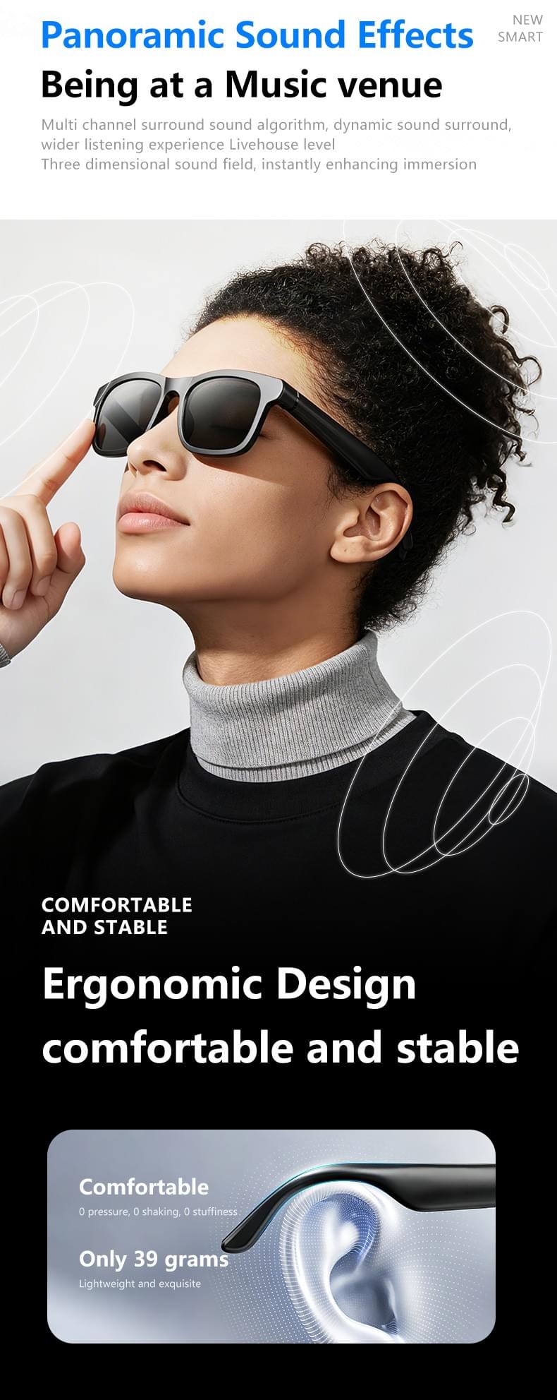 IG-08 Smart Glasses,130mAh, Button Control, UV400 Lenses, CE RoHS FCC PPE
