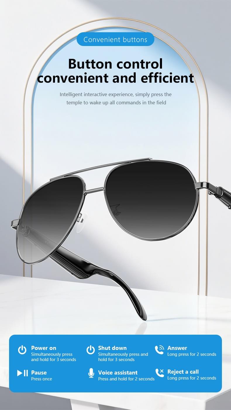 IG-06 AI Audio Glasses, Metal Frame, UV400, Voice Control, CE RoHS FCC