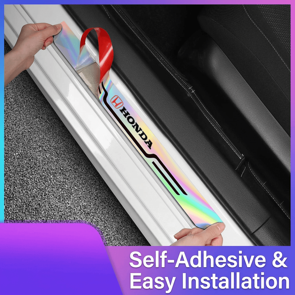 Universal Laser Mirror Car Door Sill Protection Strips — Scratch-Resistant & Acrylic Logo
