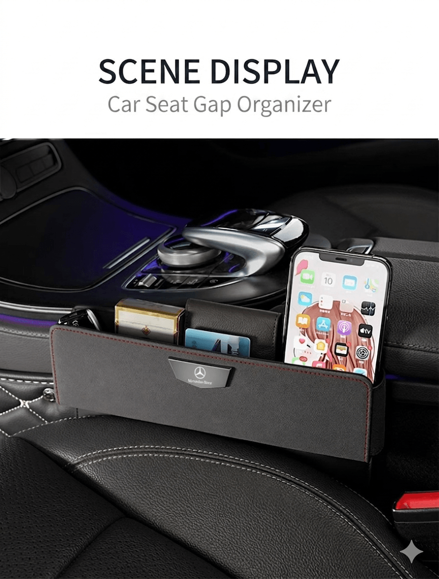 Premium Leather Car Seat Gap Organizer — Interior Side Storage Box