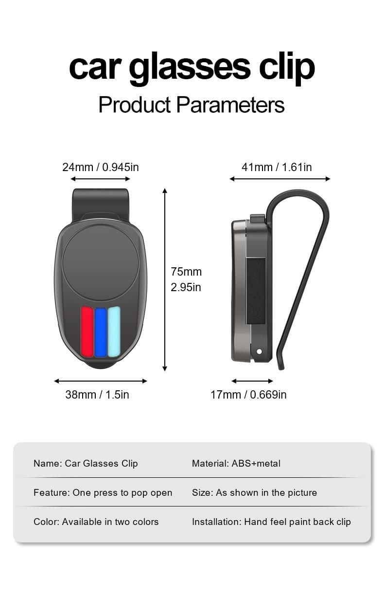 Universal Sun Visor Sunglasses Clip — Racing Style Metal Frame & One-Click Opening