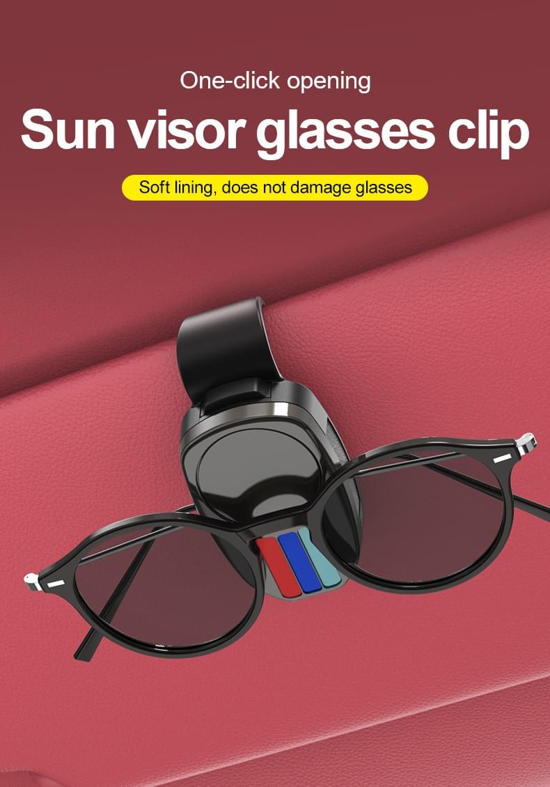 Universal Sun Visor Sunglasses Clip — Racing Style Metal Frame & One-Click Opening