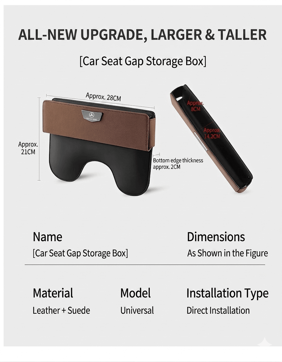 Premium Leather Car Seat Gap Organizer — Interior Side Storage Box