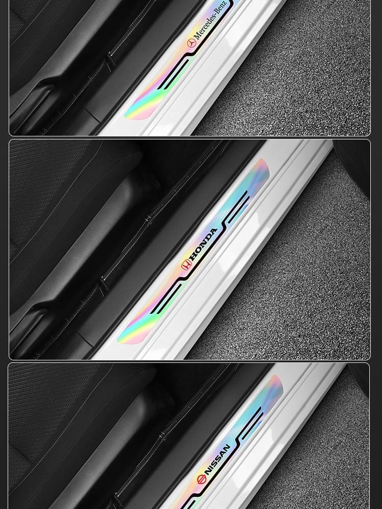 Universal Laser Mirror Car Door Sill Protection Strips — Scratch-Resistant & Acrylic Logo