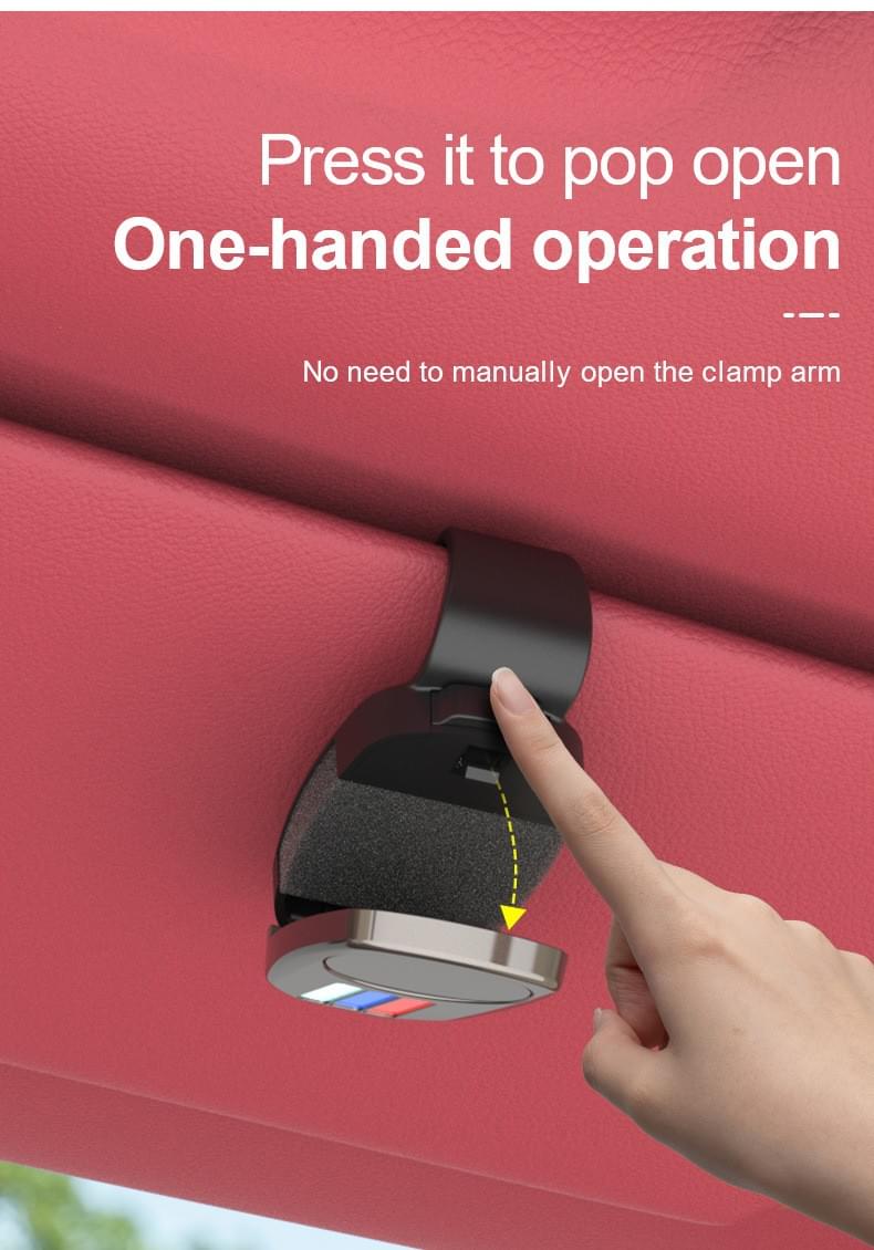 Universal Sun Visor Sunglasses Clip — Racing Style Metal Frame & One-Click Opening