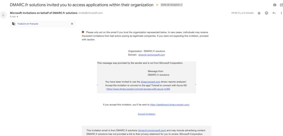 Comme invité, rejoindre notre Azure AD grâce à l'e-mail que nous vous enverrons.