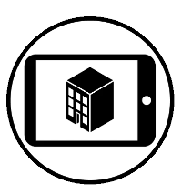 Illustration of a 3D building viewed on an iPad tablet.