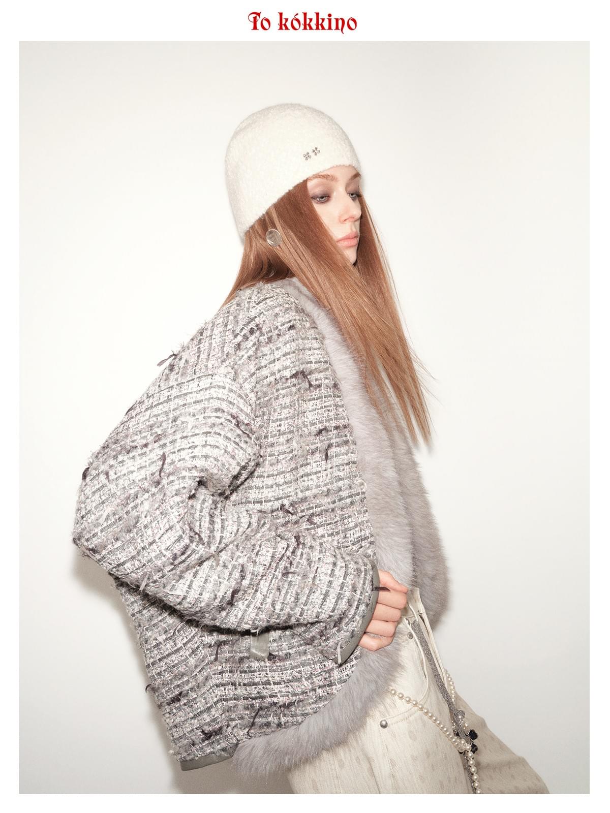 tokokkino*「Cool Tone Elongation」 Off-white Fleece Beanie