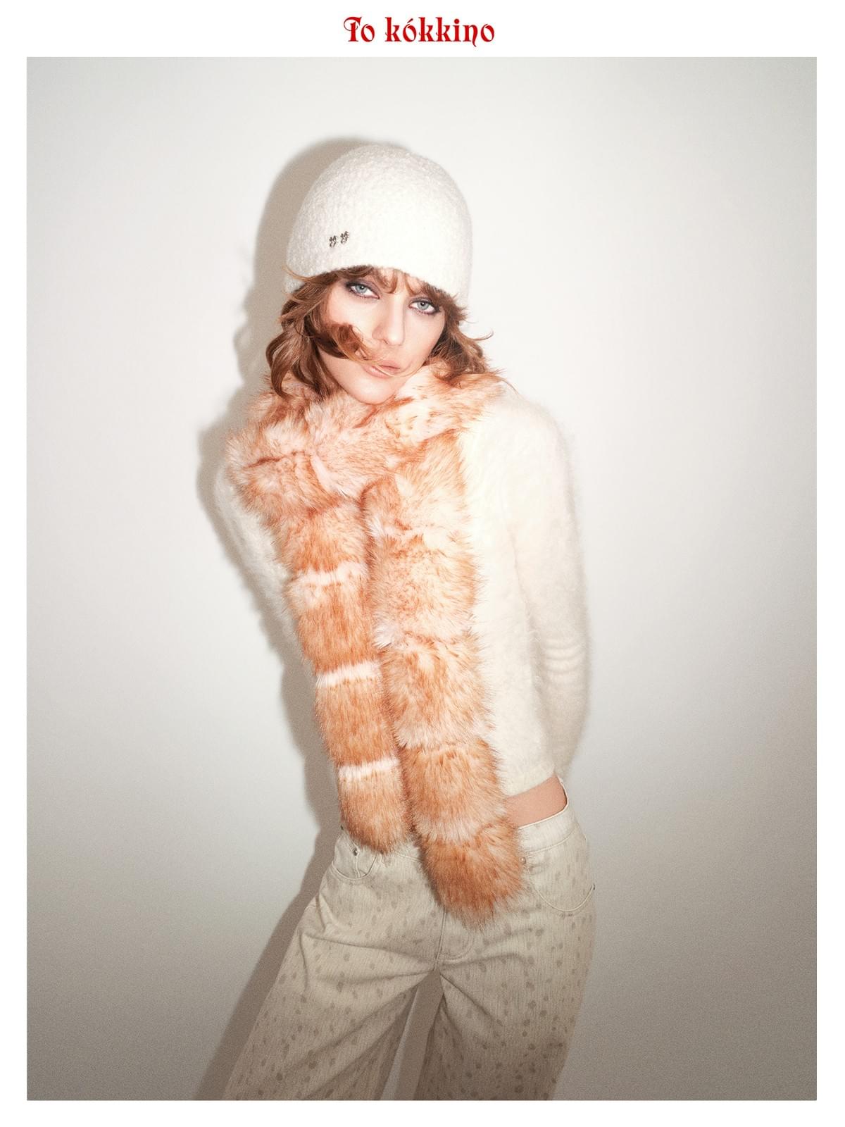 tokokkino*「Pink Brown Grain」Gradient Pink-Brown Eco-Friendly Faux Fox Fur Long Scarf