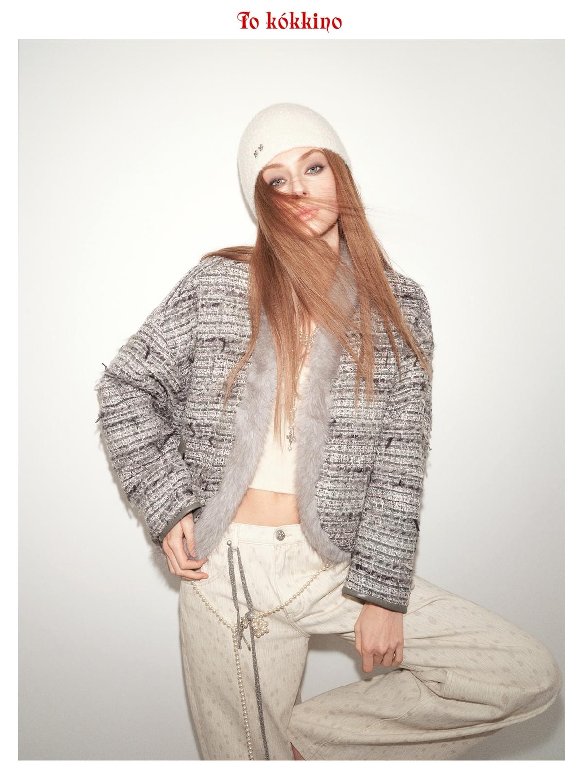 tokokkino*「Cool Tone Elongation」 Off-white Fleece Beanie