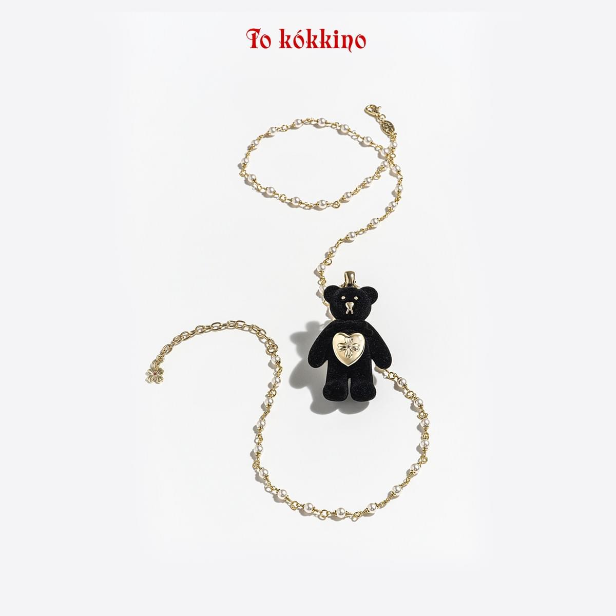 tokokkino* Velvet Little Black Bear Pearl Necklace