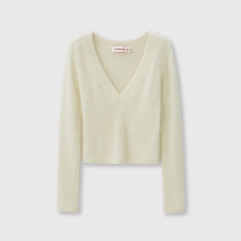 tokokkino*「Basic Soft White」 Dual-wear White V-neck Sweater