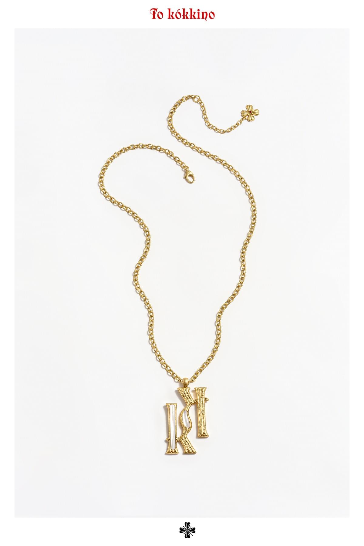 tokokkino* Logo Double-K Deep Sea Pearl Shell Long Necklace