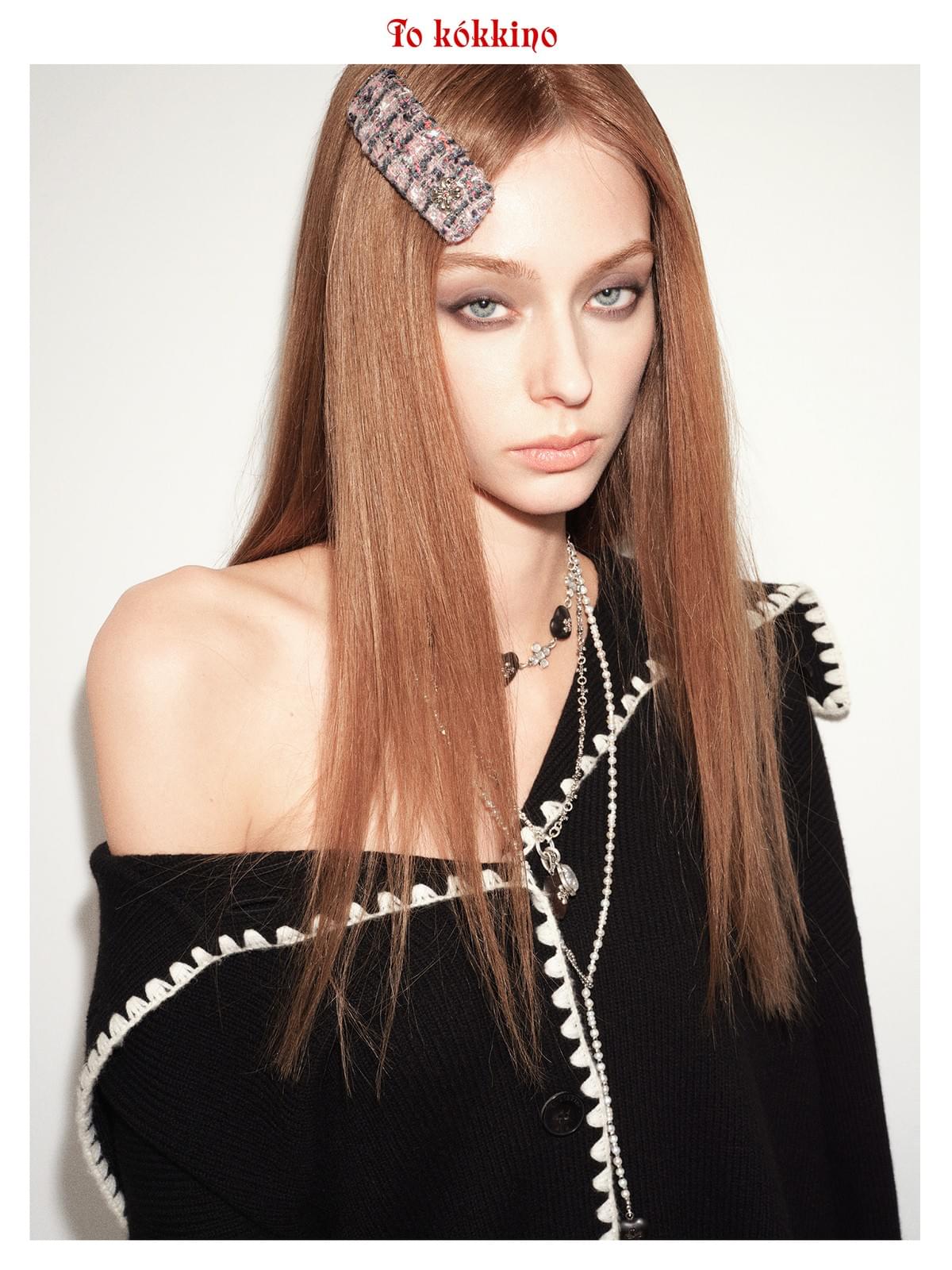 tokokkino*「Wood and Crystal」Purple Gold Ebony Butterfly Flower Short Necklace