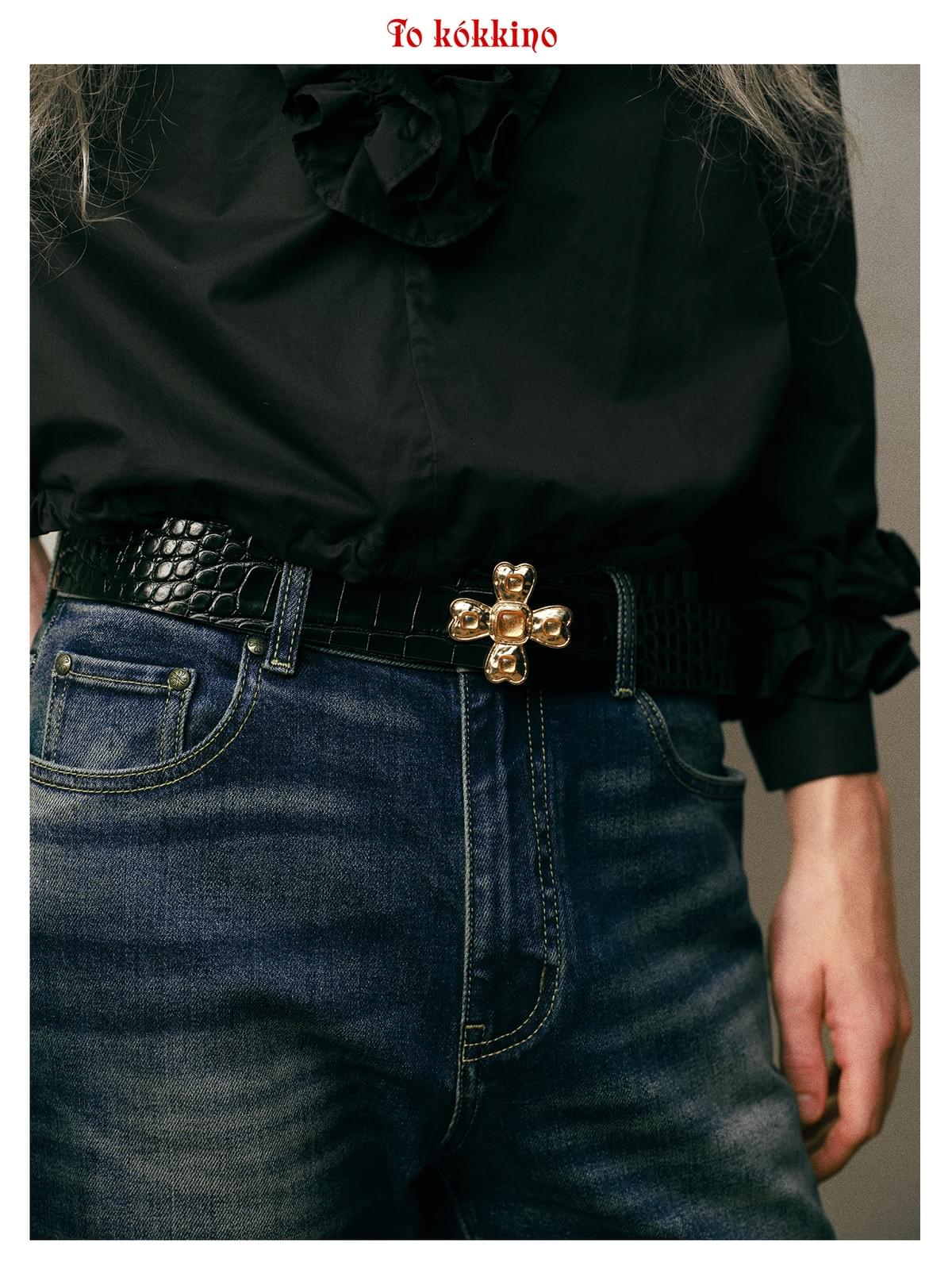 tokokkino* Eco-Friendly Crocodile Leather Four-Sided Bowknot Belt