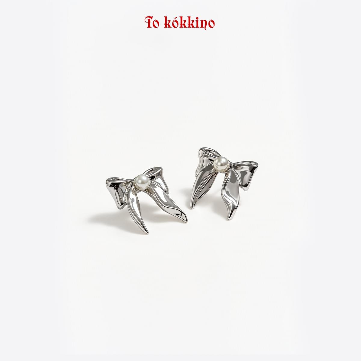 tokokkino* Pearl Bowknot Stud Earrings