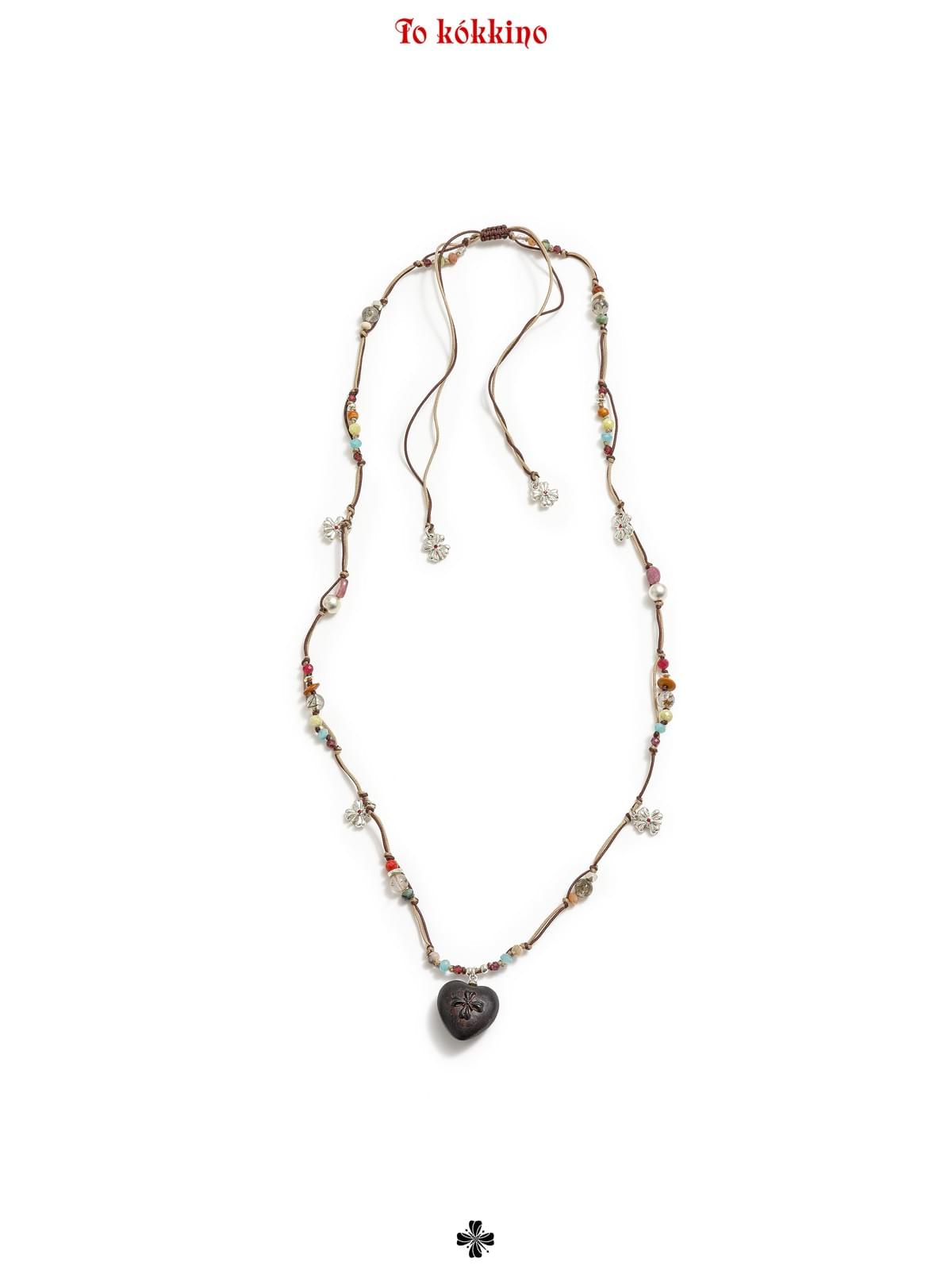 tokokkino*「Untamed」Long Necklace with Red Sandalwood and Gemstones