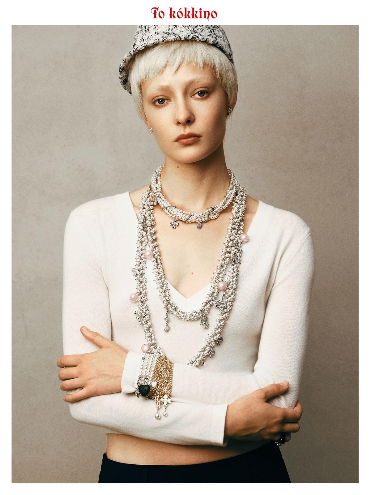 tokokkino* Pearl Bear Wrap Necklace